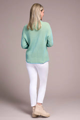 Tribal Combed Cotton Two-Tone Rib Funnel Neck Sweater | Mistblue