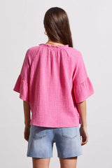 Tribal Cotton Gauze Raglan Sleeve Blouse-Hi Pink