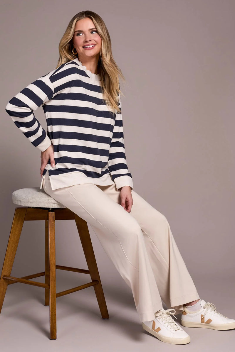 Tribal French Terry Stitch-Accent Zip Funnel Neck Sweater | Sapphire