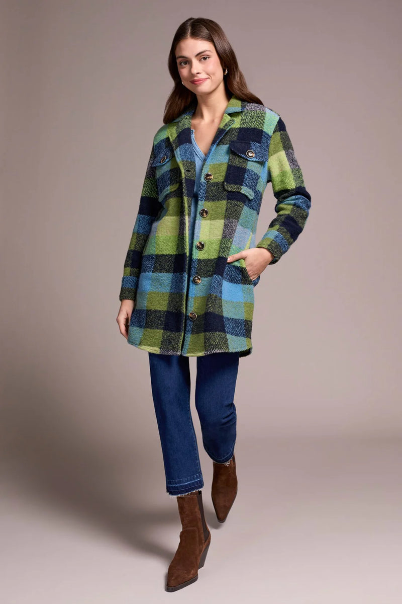Tribal Knit Plaid Notch Collar Shacket | Nightfall