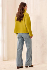 Tribal Lofty Knit Funnel Neck Button Front Jacket