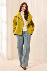 Tribal Lofty Knit Funnel Neck Button Front Jacket