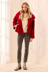Tribal Lofty Knit Funnel Neck Button Front Jacket