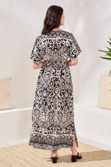 Tribal Printed Soft Challis V-Neck Empire Waist Maxi Dress
