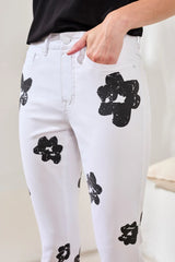 Tribal Strech Cotton Floral High-Waisted Capris