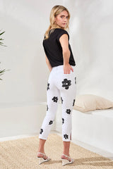 Tribal Strech Cotton Floral High-Waisted Capris