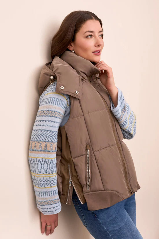 Tribal Quilted Puffer Vest with Removable Hood | Fossil