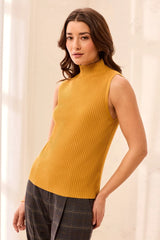 Tribal Ribbed Funnel Neck Sleeveless Knit Tank | Buff
