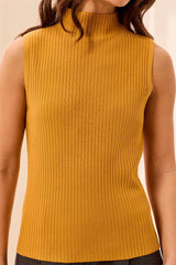 Tribal Ribbed Funnel Neck Sleeveless Knit Tank | Buff