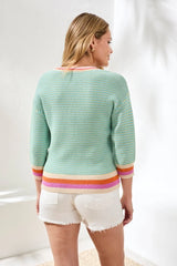 Tribal Scoop Neck Cotton Stripe Sweater | Aqua Sky