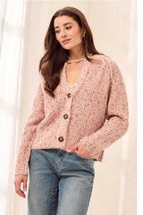 Tribal Sequined Button Front Notch Neck Sweater Cardigan | Macaron