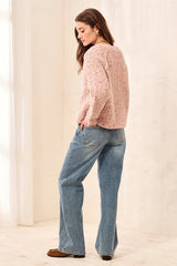 Tribal Sequined Button Front Notch Neck Sweater Cardigan | Macaron