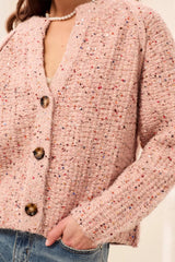 Tribal Sequined Button Front Notch Neck Sweater Cardigan | Macaron
