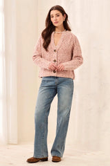 Tribal Sequined Button Front Notch Neck Sweater Cardigan | Macaron
