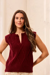 Tribal Soft Split Crew Neck Sleeveless Sweater | Cherry Lacquer