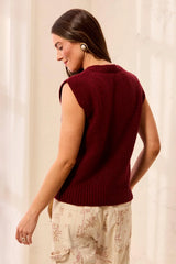 Tribal Soft Split Crew Neck Sleeveless Sweater | Cherry Lacquer