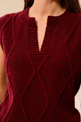 Tribal Soft Split Crew Neck Sleeveless Sweater | Cherry Lacquer