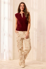 Tribal Soft Split Crew Neck Sleeveless Sweater | Cherry Lacquer