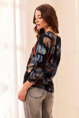 Tribal Soft Yarn Three-Quarter Sleeve Crewneck Sweater | Maple
