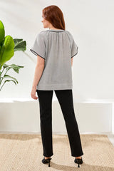 Tribal Flutter Sleeve Embroidered Detail Notch Neck Blouse