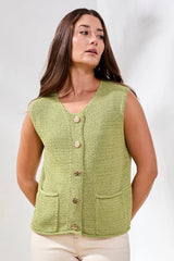 Tribal Sweater Vest with Pockets and Decorative Buttons | Kiwi Zest