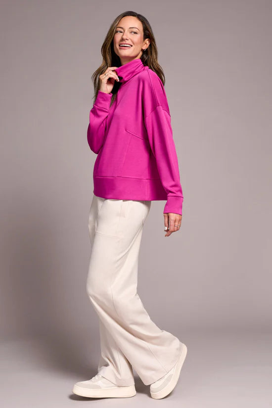 Tribal Techno Lux Drop Shoulder Funnel Neck Knit Top | Pink Flambe