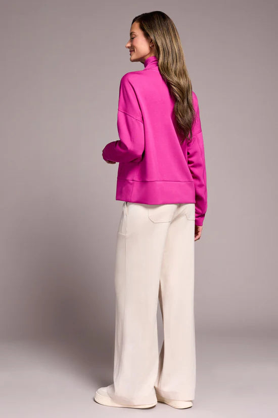 Tribal Techno Lux Drop Shoulder Funnel Neck Knit Top | Pink Flambe