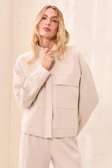 Tribal Techno Lux Mock Neck Zip Front Jacket | Sand Dune/