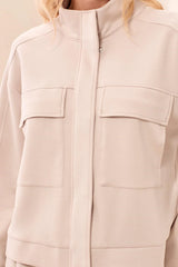 Tribal Techno Lux Mock Neck Zip Front Jacket | Sand Dune/