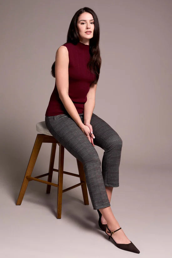 Tribal Textured Sleeveless Mock Neck | Wine