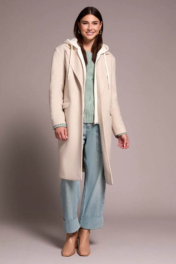 Tribal Ultra-Soft Knit Coat with Removable Fooler Hoodie | Oatmeal