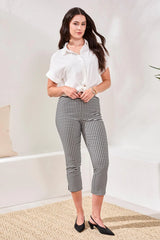 Tribal Gingham Bengaline Side Slit Capri Pants