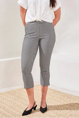Tribal Gingham Bengaline Side Slit Capri Pants