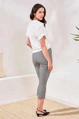Tribal Gingham Bengaline Side Slit Capri Pants