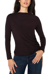 Liverpool Long Sleeve Mock Neck Knit Top with Shirring | Java