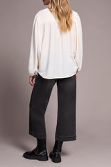 Tribal Long Sleeve Blouse with Folded Hem | Eggshell