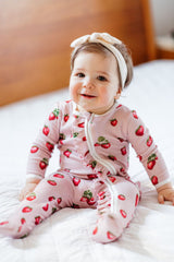 Milkbarn Strawberry Organic Cotton Ruffle Footed Romper