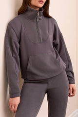 Tribal Techno Lux Mock Neck with Zipper | Charcoal