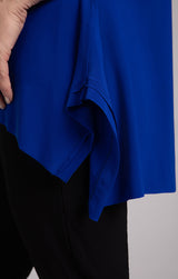 Sympli Flounce Top with Wide Funnel Collar-Lapis