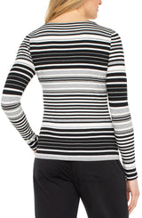 Liverpool Long Sleeve Boat Neck Knit Top | Black/White Stripe