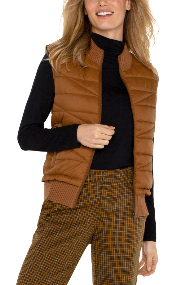 Liverpool Sleeveless Quilted Front Full Zip Sweater Vest | Tumeric