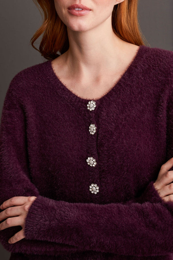 Tribal Fancy Button Cardigan-Raisin