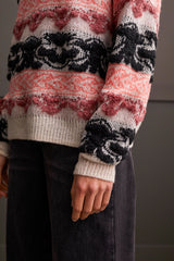 Tribal Looped Yarn V-Neck Sweater-Eggshell/Multi