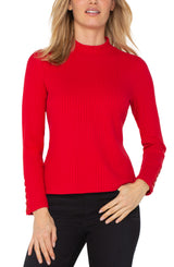 Liverpool Long Sleeve Mock Neck Knit Top with Button Detail | Tango Red