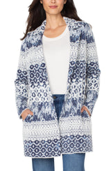 Liverpool Long Sleeve Open Front Sweater Coat | Navy Multi