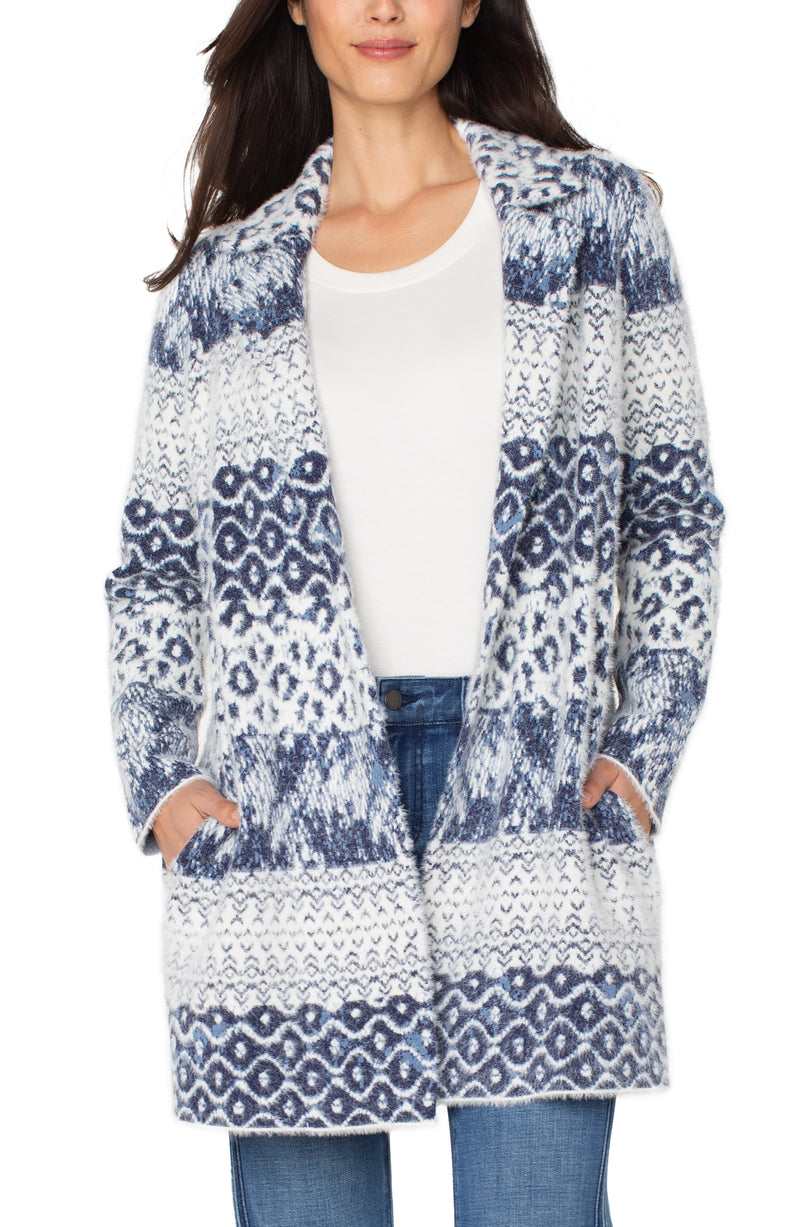 Liverpool Long Sleeve Open Front Sweater Coat | Navy Multi