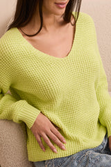 Tribal Soft Touch Drop Shoulder V-Neck Sweater | Lime Mist