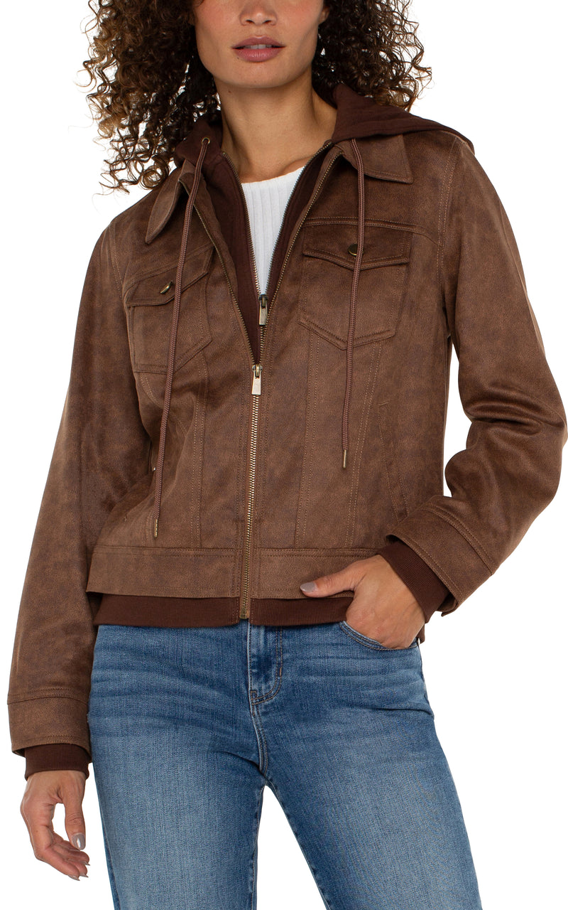 Liverpool Zip Up Trucker Jacket with Removeable Hood-Vintage Umber