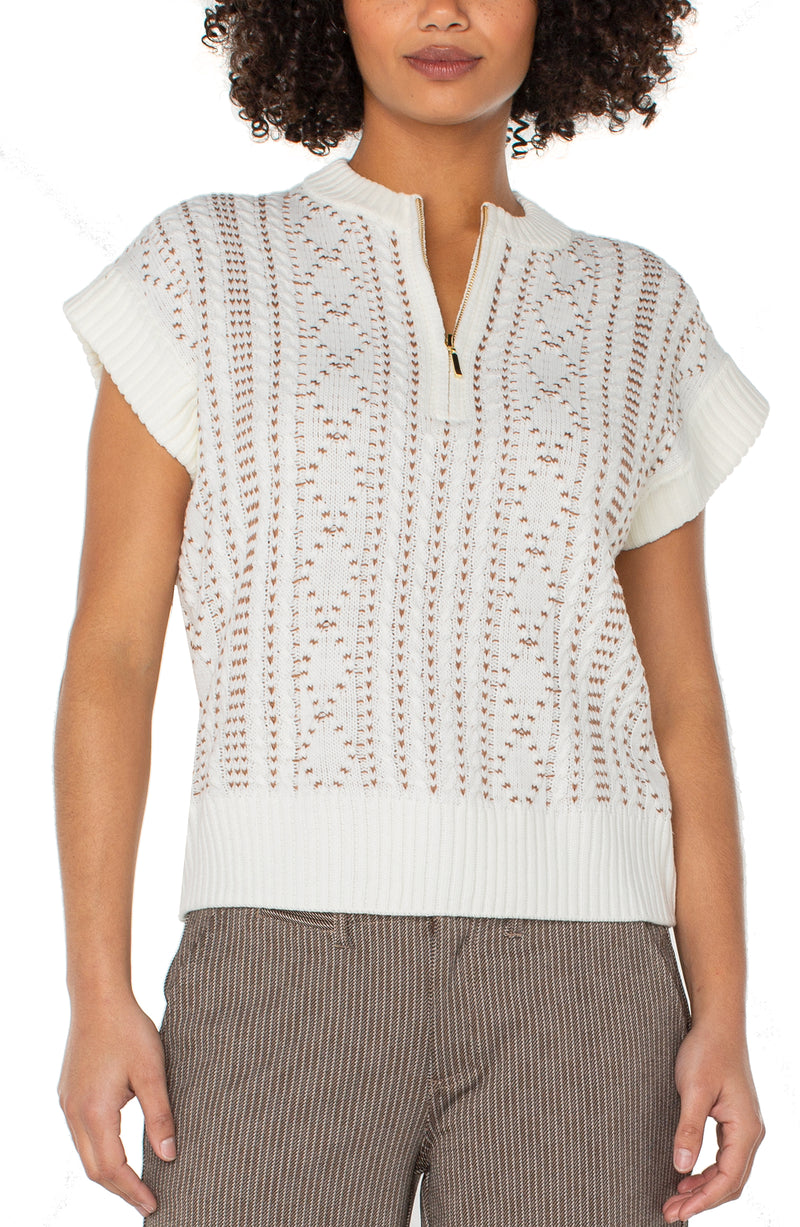 Liverpool Cap Sleeve Dolman 1/2 Zip Sweater | Cream/Camel