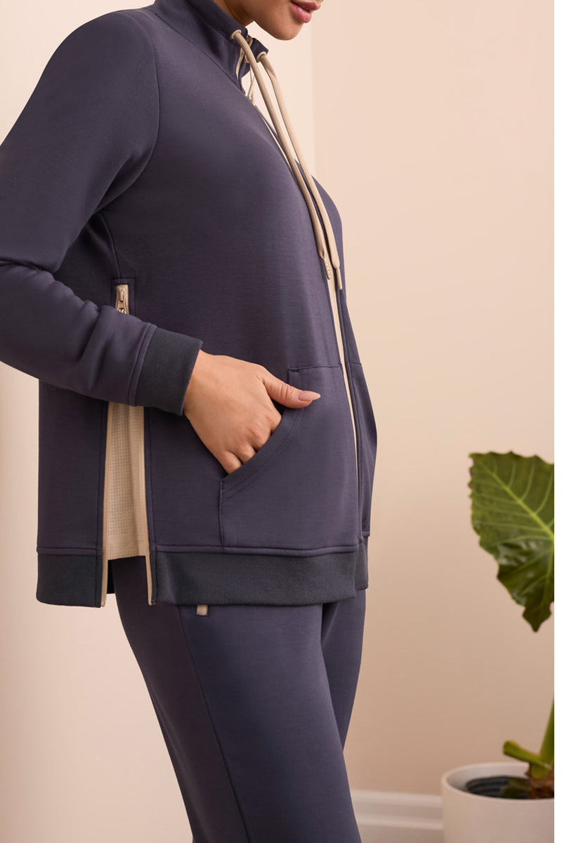 Tribal Techno Lux Textured Mock Neck Cardigan | Sapphire